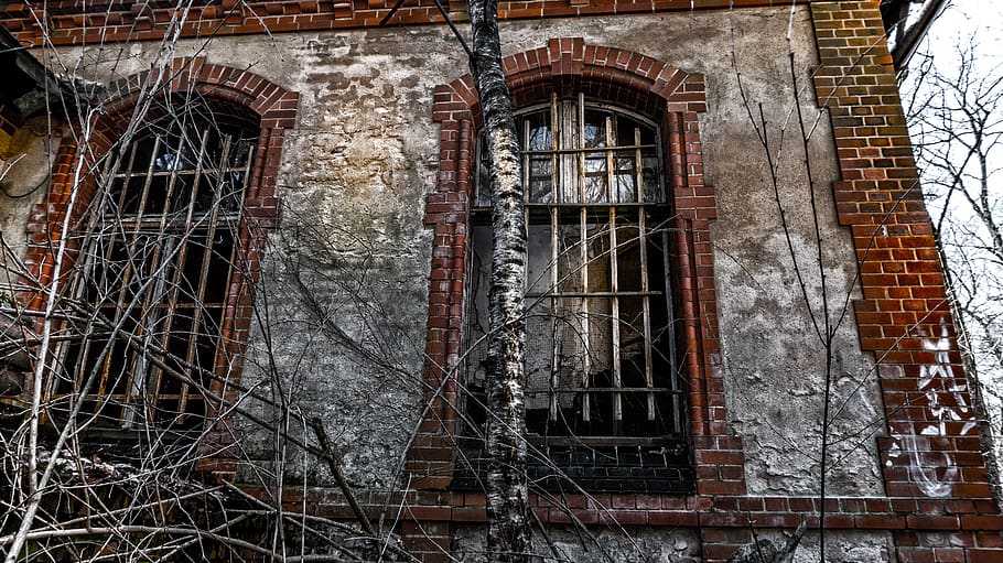 old, window, architecture, brick, grid, decay, abandoned, facade HD wallpaper