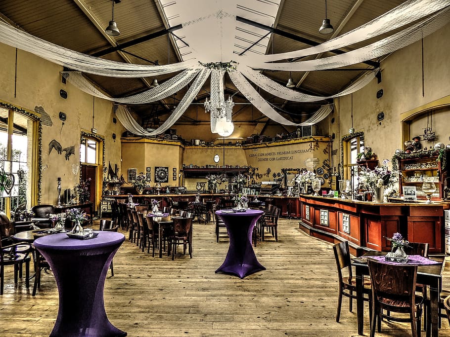 hall, restaurant, tables, bar, eatery, goes, stations hall HD wallpaper