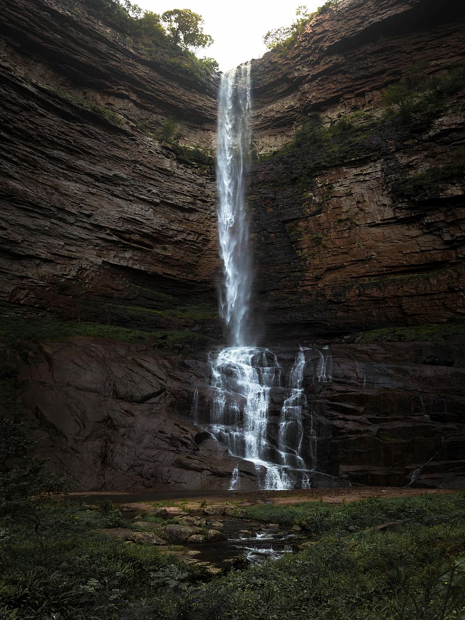 waterfalls during daytime, time lapse photography of waterfalls HD wallpaper