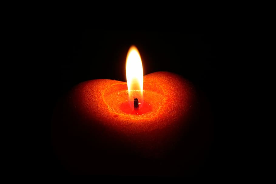 red tealight candle, flame, heart, burn, candlelight, wick, wax candle, HD wallpaper