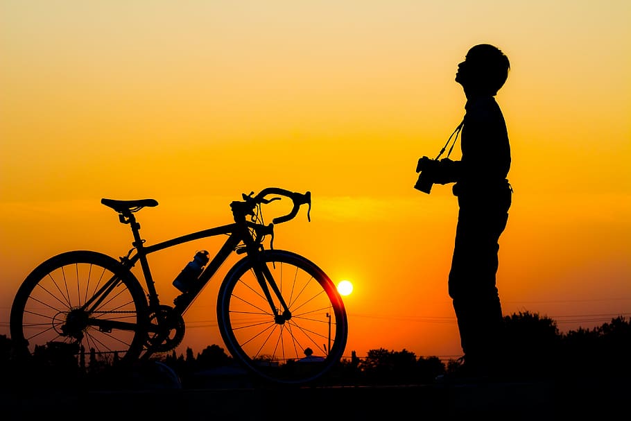 silhouette of man standing near road bike, queen s, shadow, bicycle, HD wallpaper
