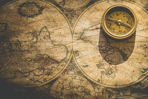 photography of world map and compass, degrees, north, east HD wallpaper