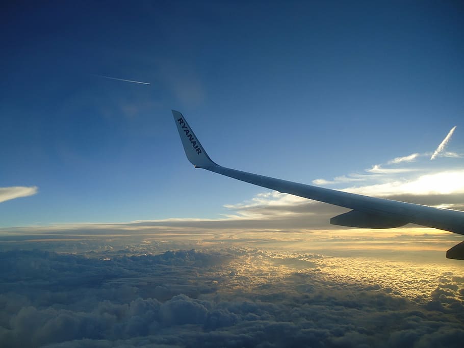 clouds, plane, sky, airplane, air vehicle, flying, cloud - sky HD wallpaper
