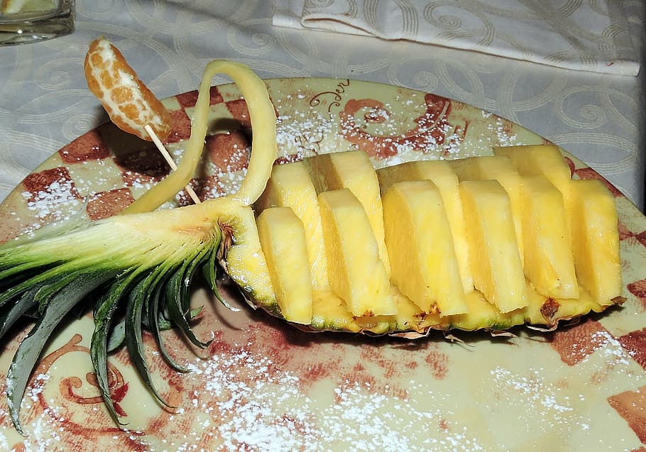 pineapple, dish, restaurant, cutting, decorated, artistic, food HD wallpaper