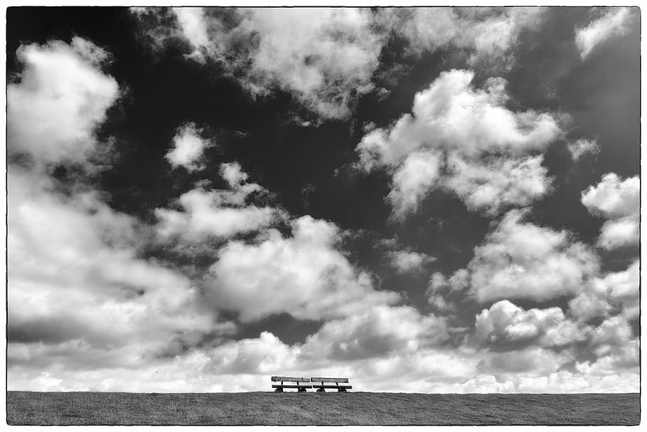 Black And White, White, Clouds, Sky, Landscape, nature, mood HD wallpaper