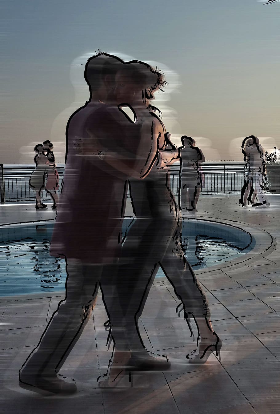 woman and man dancing beside pool, tango argentino, pair, movement, HD wallpaper