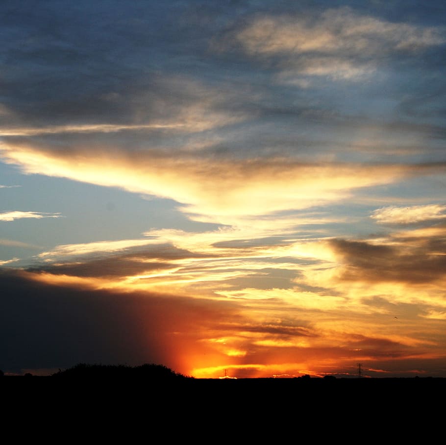 sundown, cloud, streaky, flocky, orange and yellow, white and shadow HD wallpaper