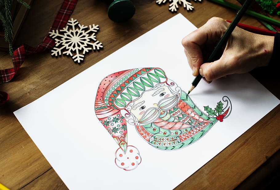 Person Drawing Gnome on White Printer Paper, art, artistic, arts and crafts
