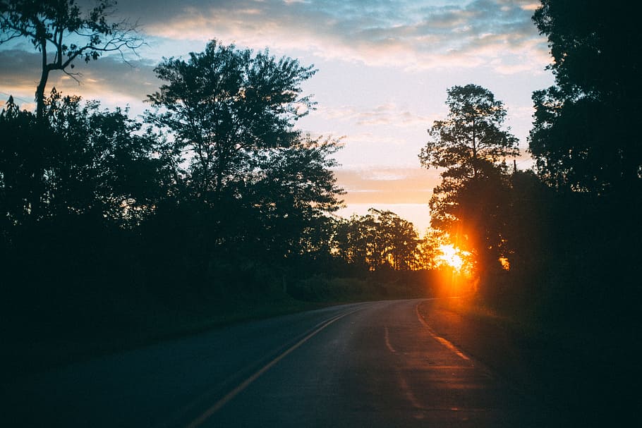 light, road, dawn, sky, backlit, dramatic, dusk, outdoors, scenic HD wallpaper