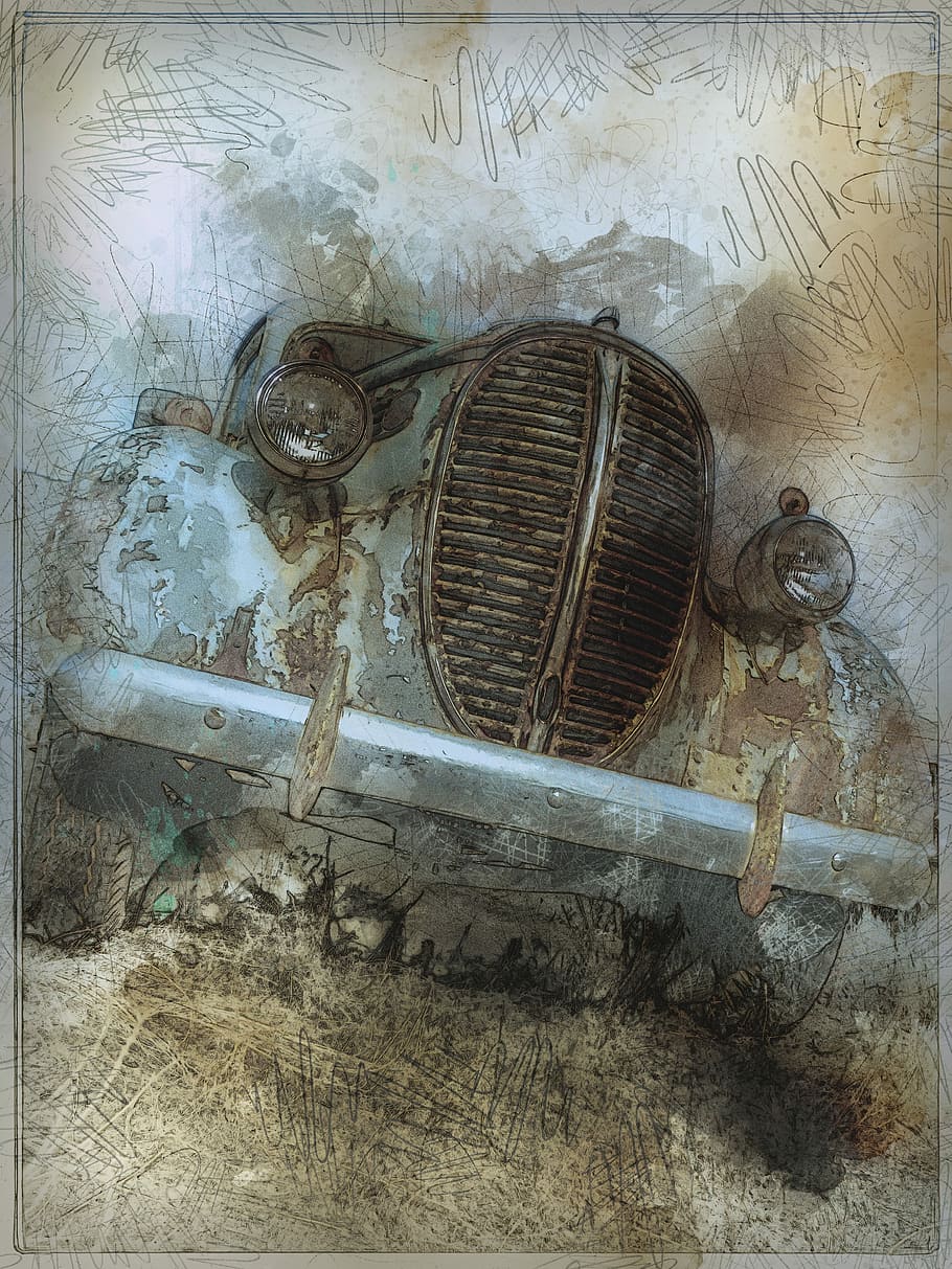 classic gray car painting, old timer, automobile, rusty, transportation HD wallpaper