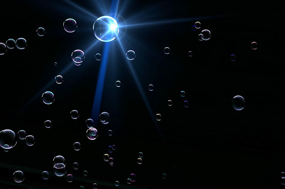 soap bubbles, Edited, black, futuristic, backgrounds, blue HD wallpaper
