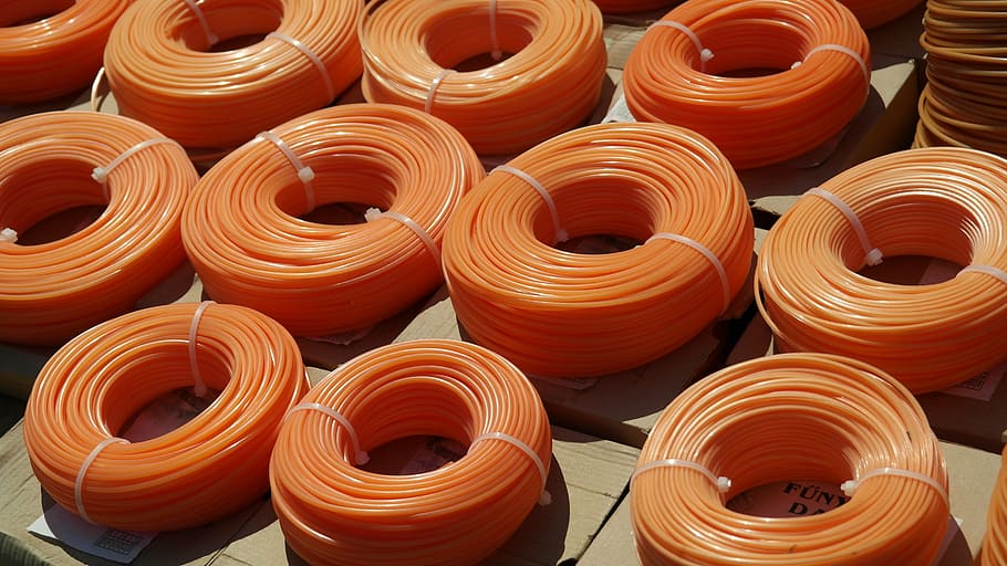 cable, orange, work, grasstrimmers, garden, neon colors, role HD wallpaper