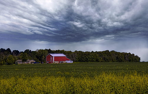 barn, rustic, barns, ohio, storm, storm clouds, digital art HD wallpaper