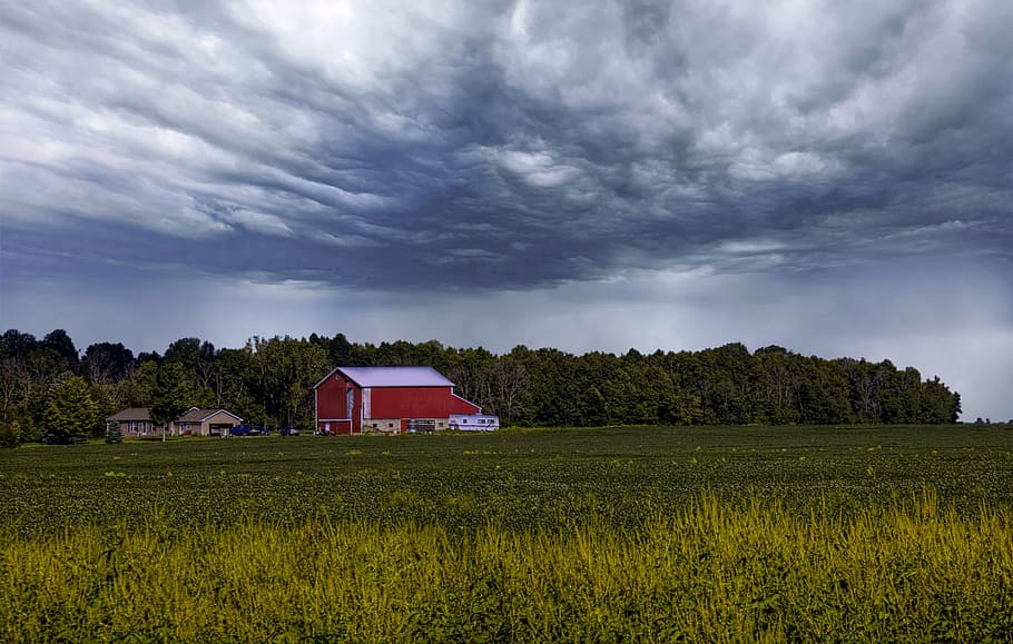 barn, rustic, barns, ohio, storm, storm clouds, digital art HD wallpaper