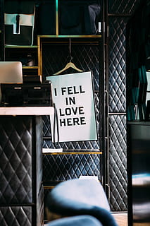 i fell in love here poster in a room, i fell in love here hanging signage board HD wallpaper