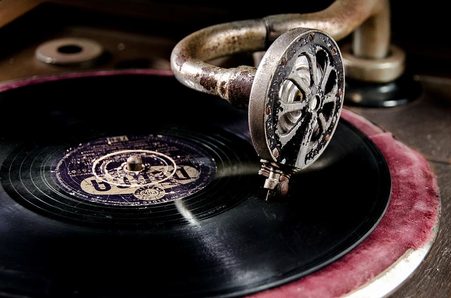 brown and black turntable, vinyl, record, player, retro, vintage