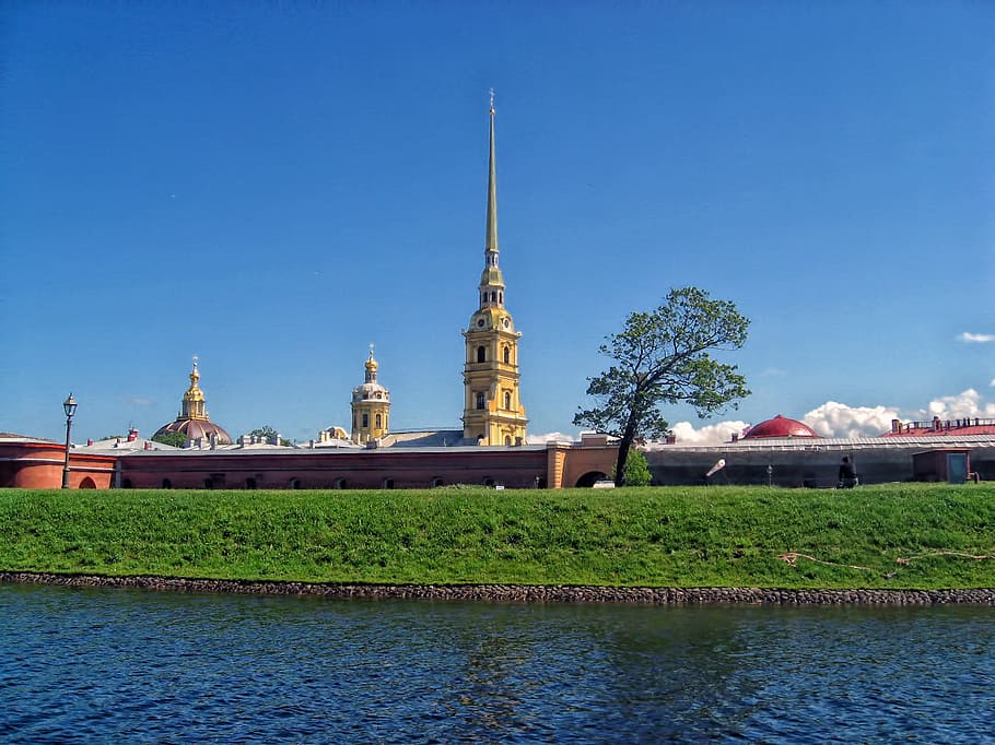 Fortress, Peter And Paul, River, a sea wall, russia, sky, blue, HD wallpaper