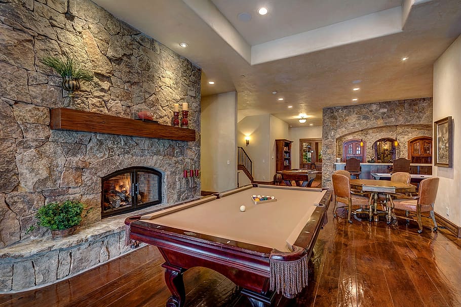 pool, pool table, pool and table, architecture, home interior HD wallpaper