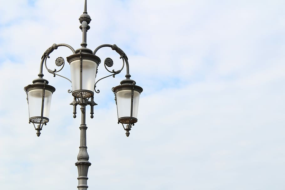 Hd Wallpaper Gray Metal Lamp Post, Multi Light Lamp Post