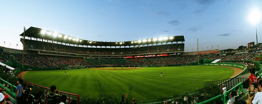 panoramic shot of football field, baseball, stadium, playground