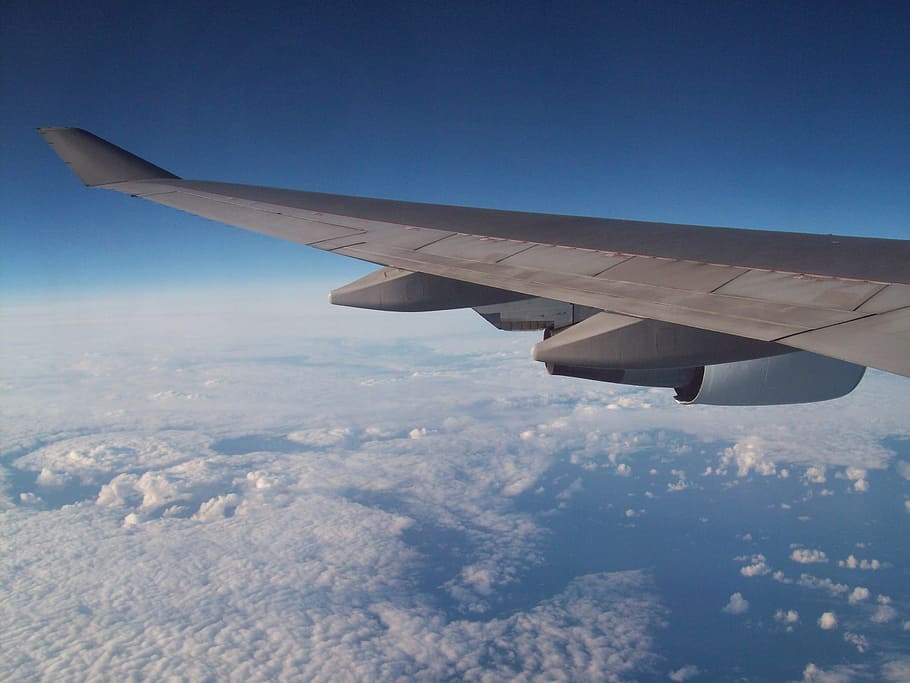 Aircraft, Clouds, Flight, Airplane, travel, transport, blue HD wallpaper
