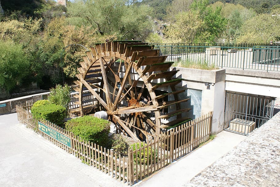 Mill, Wheel, River, no people, day, built structure, tree, water HD wallpaper