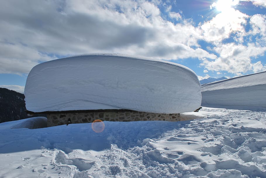 sky, snow, mountain, the snow, heavy, roof houde, snowdrift HD wallpaper