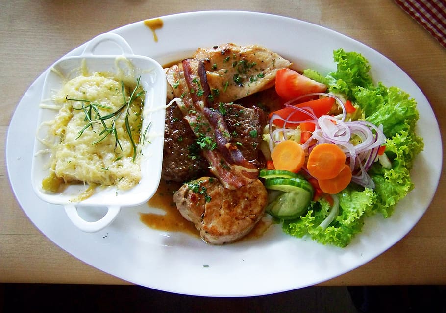 meat dish, vegetable garnish, main course, food, food and drink HD wallpaper