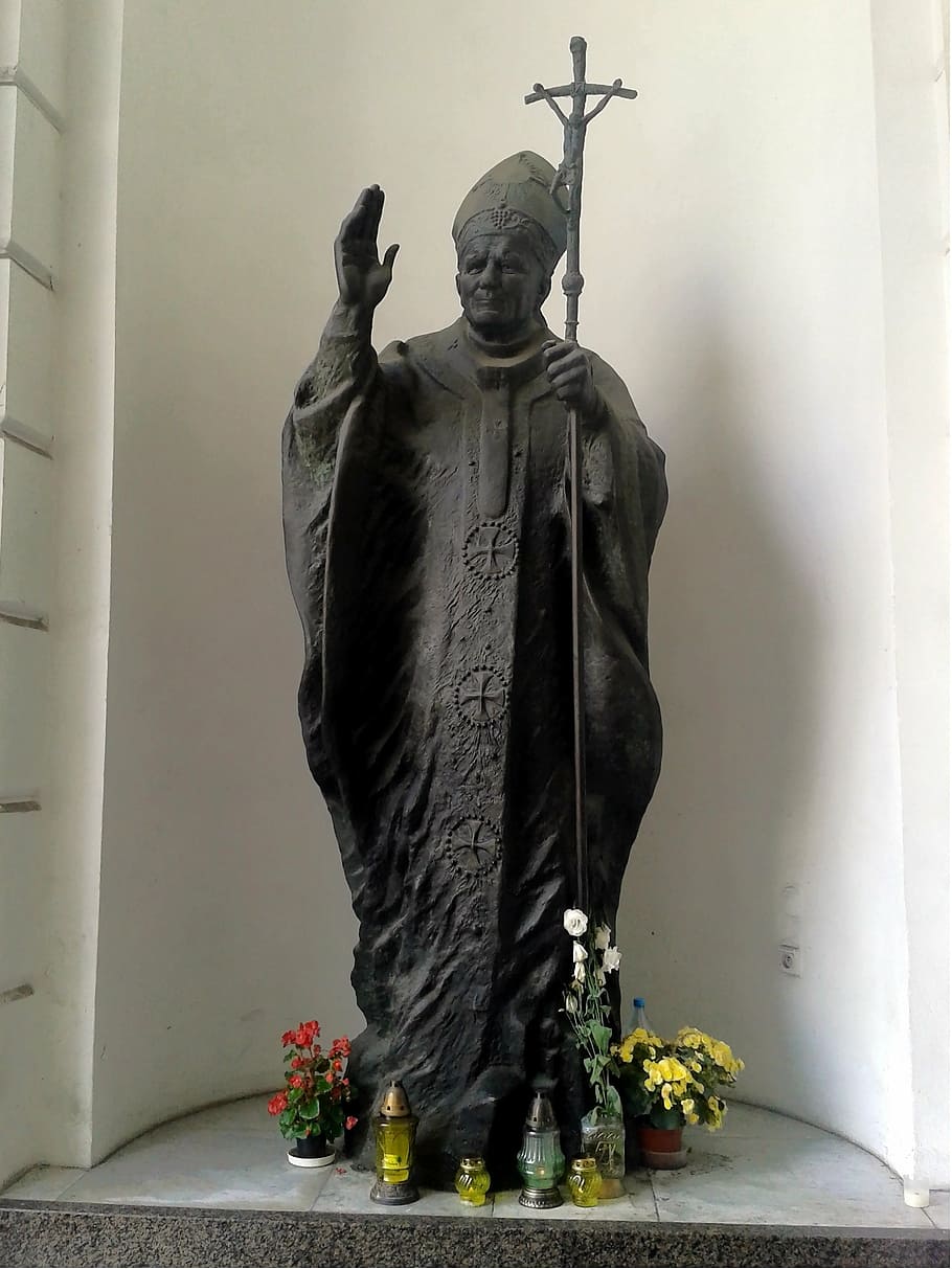 statue, pope john paul ii, warsaw, poland, sculpture, art and craft, HD wallpaper