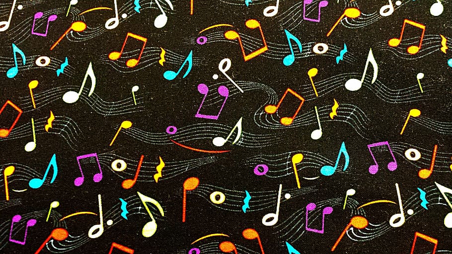 assorted-color musical notes wallpaper, fabric, cloth, textile