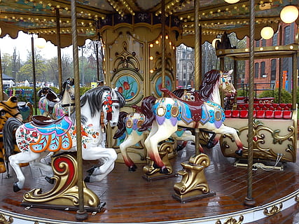 Fun, Horses, Machine, Carousel, amusement park, arts culture and entertainment HD wallpaper