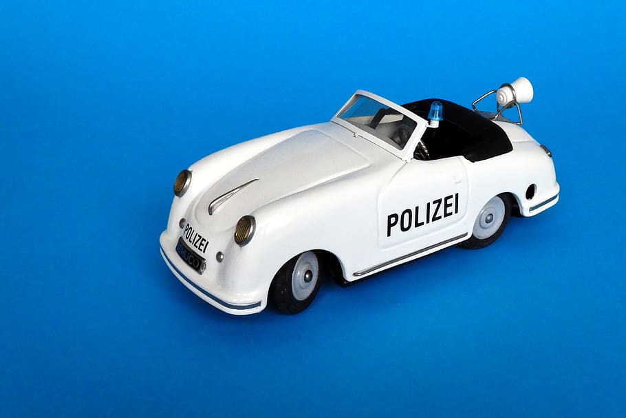 car model, model car, toys, tin toys, police, motorway police, HD wallpaper