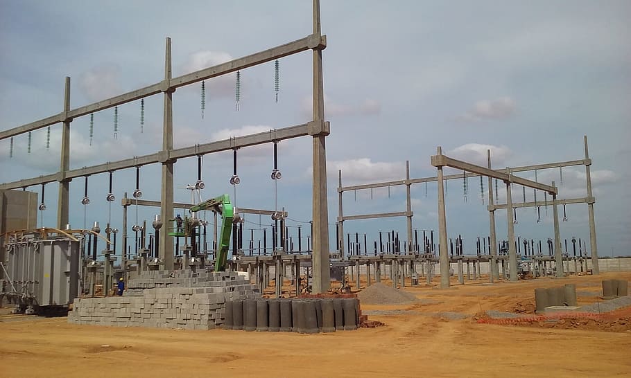 substation, buses, construction, sky, architecture, built structure HD wallpaper