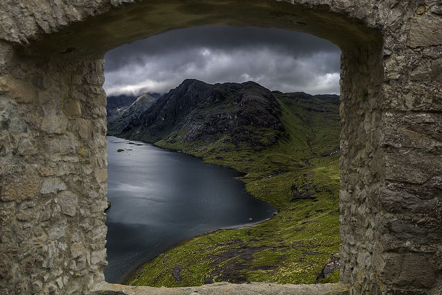 gray stone window, castle windows, nature, masonry, old masonry HD wallpaper