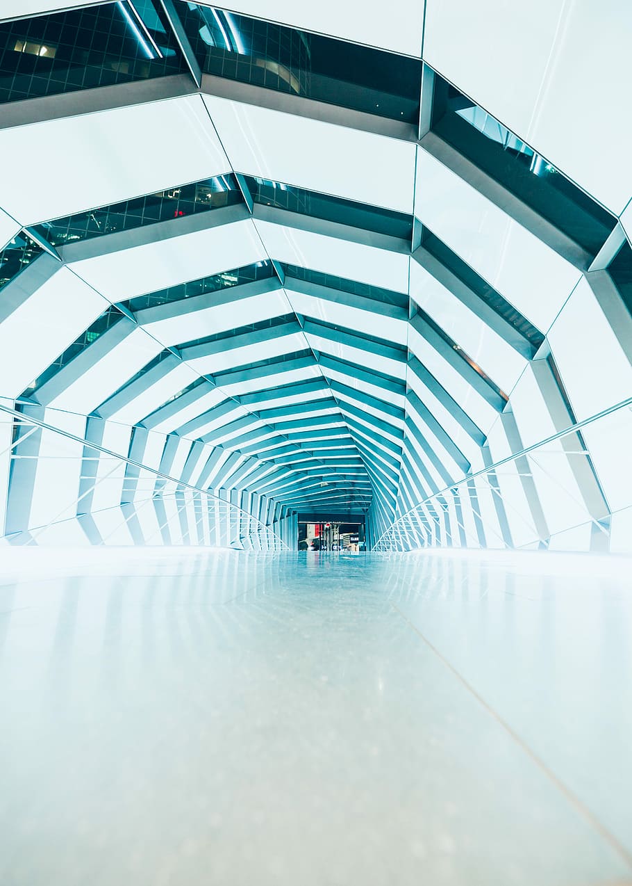 worm's eye view of a passage, white and gray dome tent, tunnel HD wallpaper