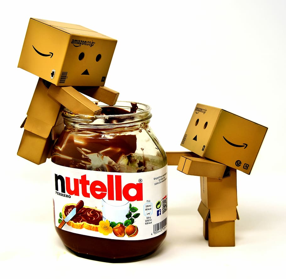 Nutella jar and two brown Amazon boxes clip art, nibble, danbo