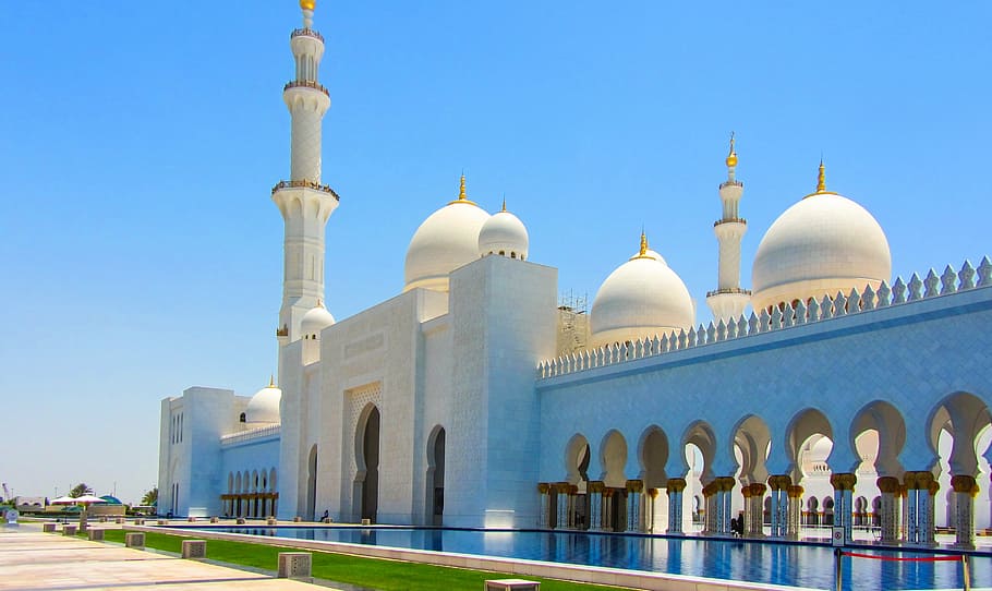 white mosque, large mosque, u a e, uae, islam, building, architecture, HD wallpaper