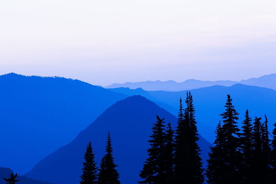 blue, shadow, trees, dark, mountain, clouds, sky, scenics - nature HD wallpaper