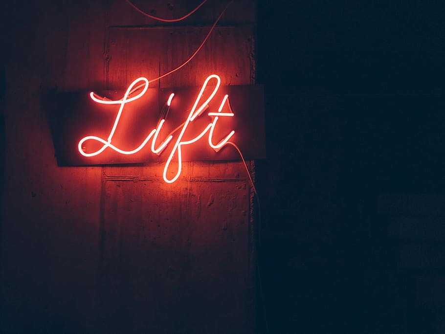 turned on red lift signage, Lift LED signage, light, neon, wall HD wallpaper
