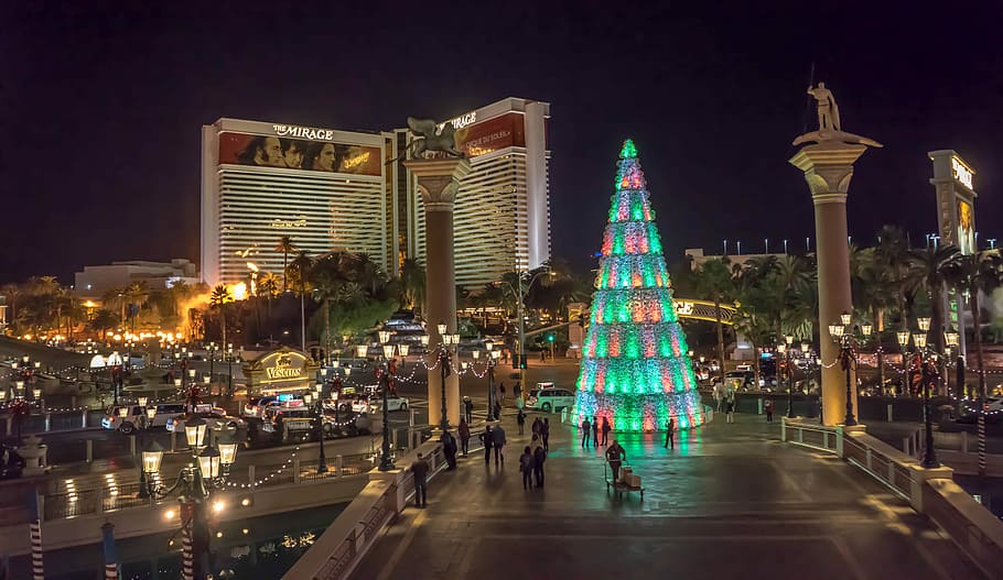 Venetian, Las Vegas, Christmas Tree, illuminated, architecture, HD wallpaper