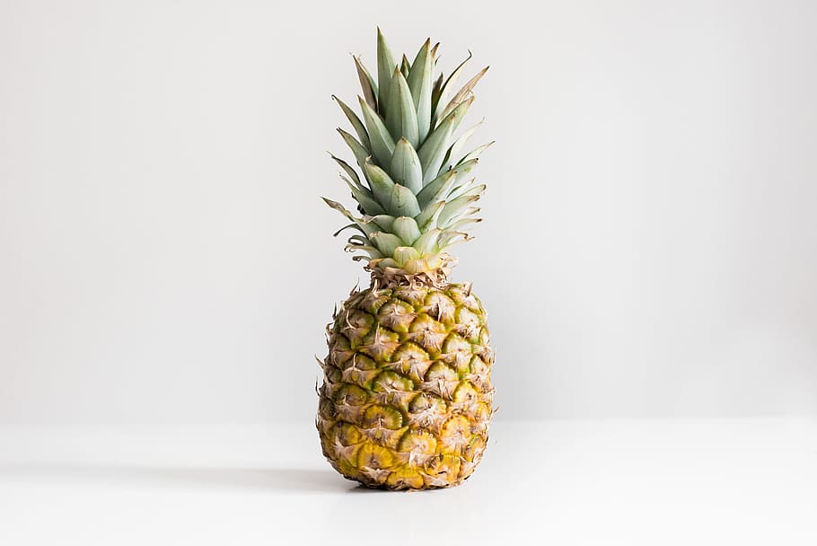 pineapple on white surface, yellow pineapple, photo, fruit, food HD wallpaper