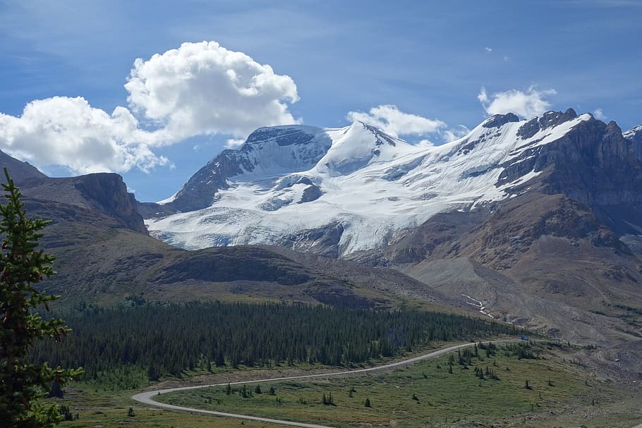 mountains, sky, landscape, clouds, blue, nature, rocky mountains HD wallpaper