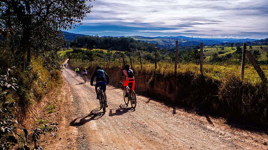 people riding bicycle, road, path, interior, cycling, bike HD wallpaper