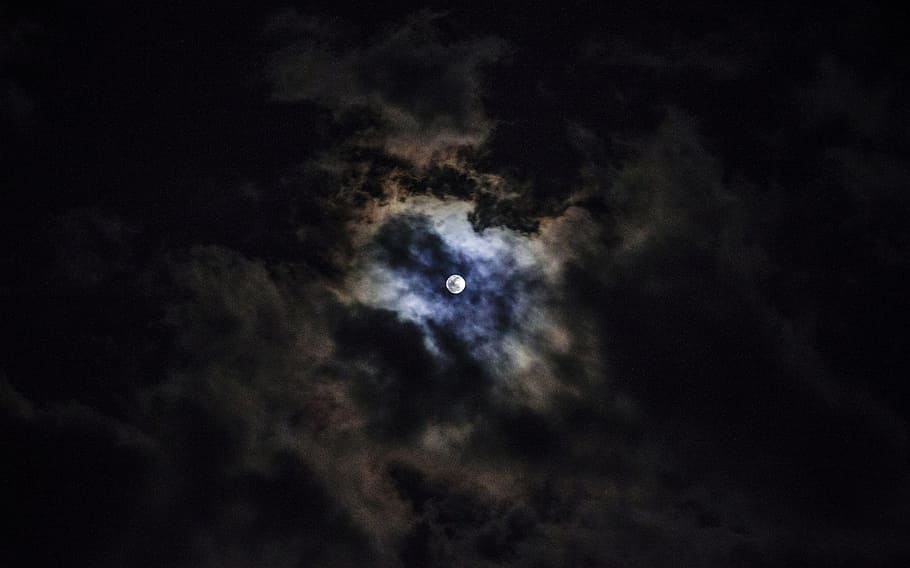 moon, nature, landscape, clouds, sky, dark, cloud - sky, night HD wallpaper