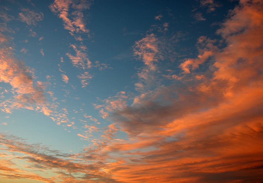 sunset, clouds, blue sky, cloud - sky, beauty in nature, low angle view HD wallpaper