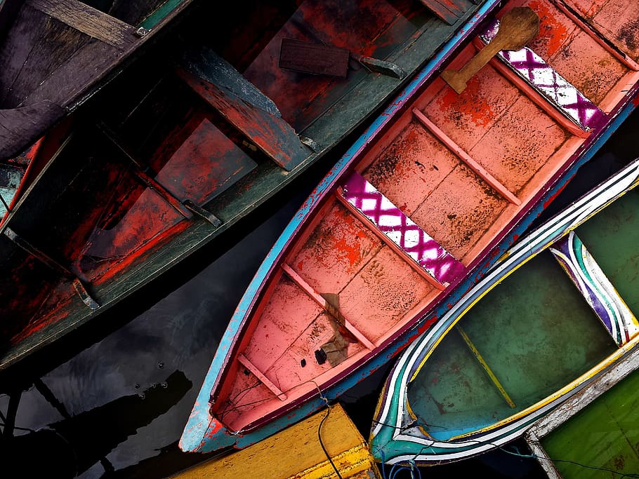 several canoed docked on sea dock, Boat, Amazon, Mosqueiro HD wallpaper