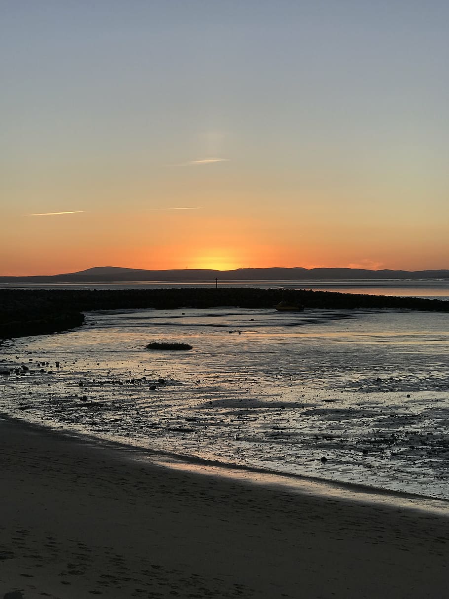 sunset, ombré, sky, gradient, beach, water, scenics - nature HD wallpaper