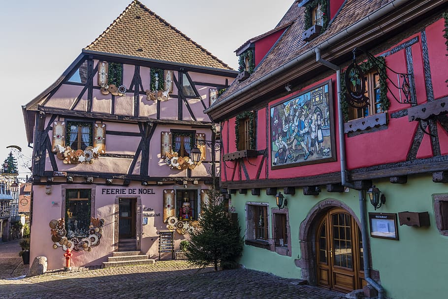 france, alsace, truss, advent, old town, riquewihr, architecture HD wallpaper