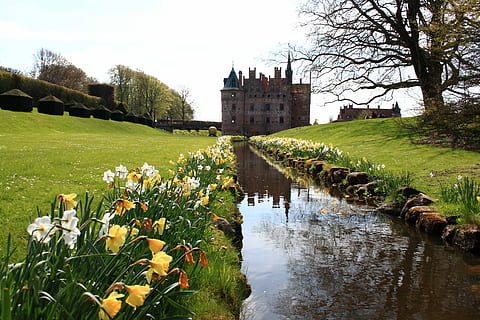 Fyn, Egeskov, Castle, Spring, Denmark, history, architecture HD wallpaper