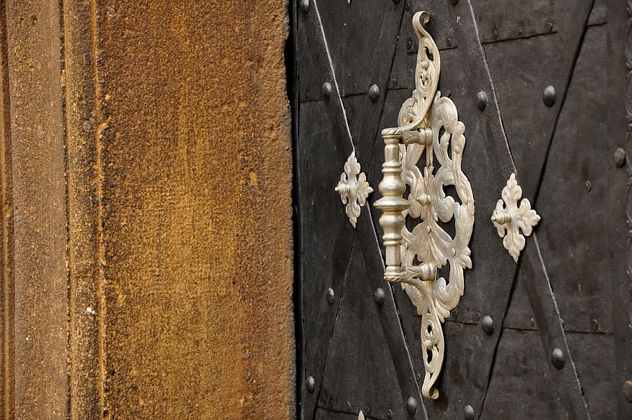 door, prague, handle, black, czech, entrance, building, ornate HD wallpaper